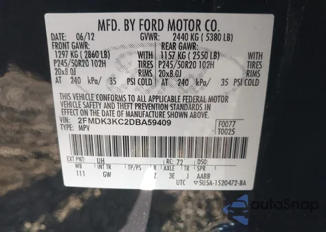 2013 Ford Edge Limited z USA, uszkodzony, nr VIN 2FMDK3KC2DBA59409